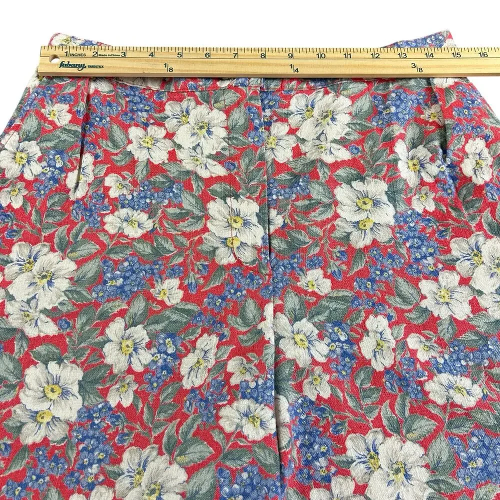 Jones New York Linen Cotton Shorts Petite Women Size 8P Red White Blue Floral